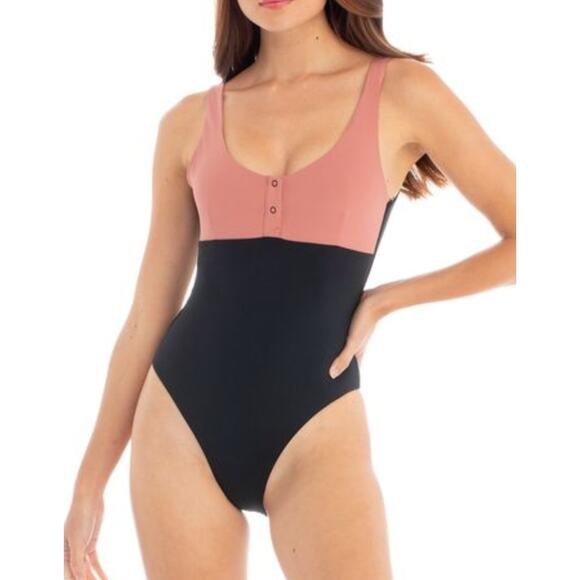 Tavik Pink Black Henley One Piece Swimsuit - Picture 1 of 6